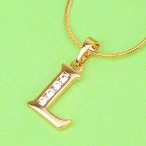 "Rose Gold Letter L Pendant with Crystals – 18K Gold Plated Charm, XPPT1361